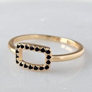 Dainty Gold Ring with Black Gemstone, 10k Gold Finish